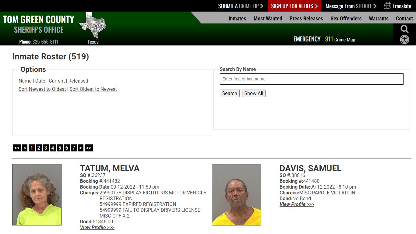 Inmate Roster (510) - Tom Green County Sheriff